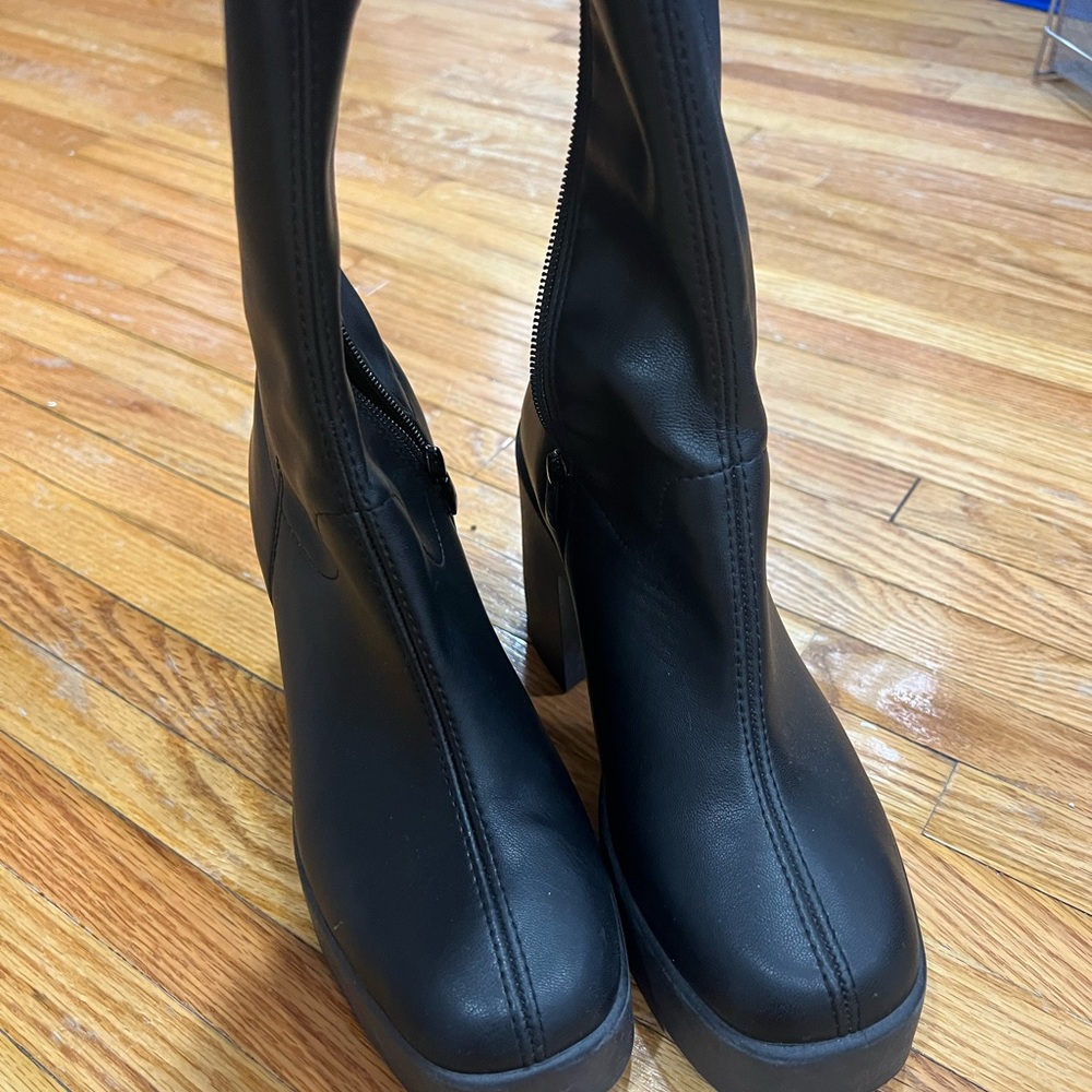 Steve Madden Black Heeled Boots (square toe knee boots)